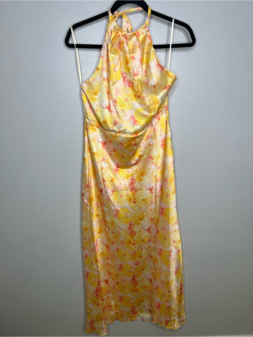 Hello Molly Yellow Honey Floral Midi Halter Dress Wedding Cocktail Vacation Larg
